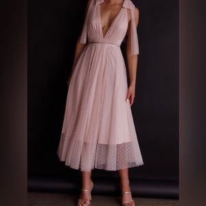 Kathryn Tied Shoulder Mesh Midi Dress